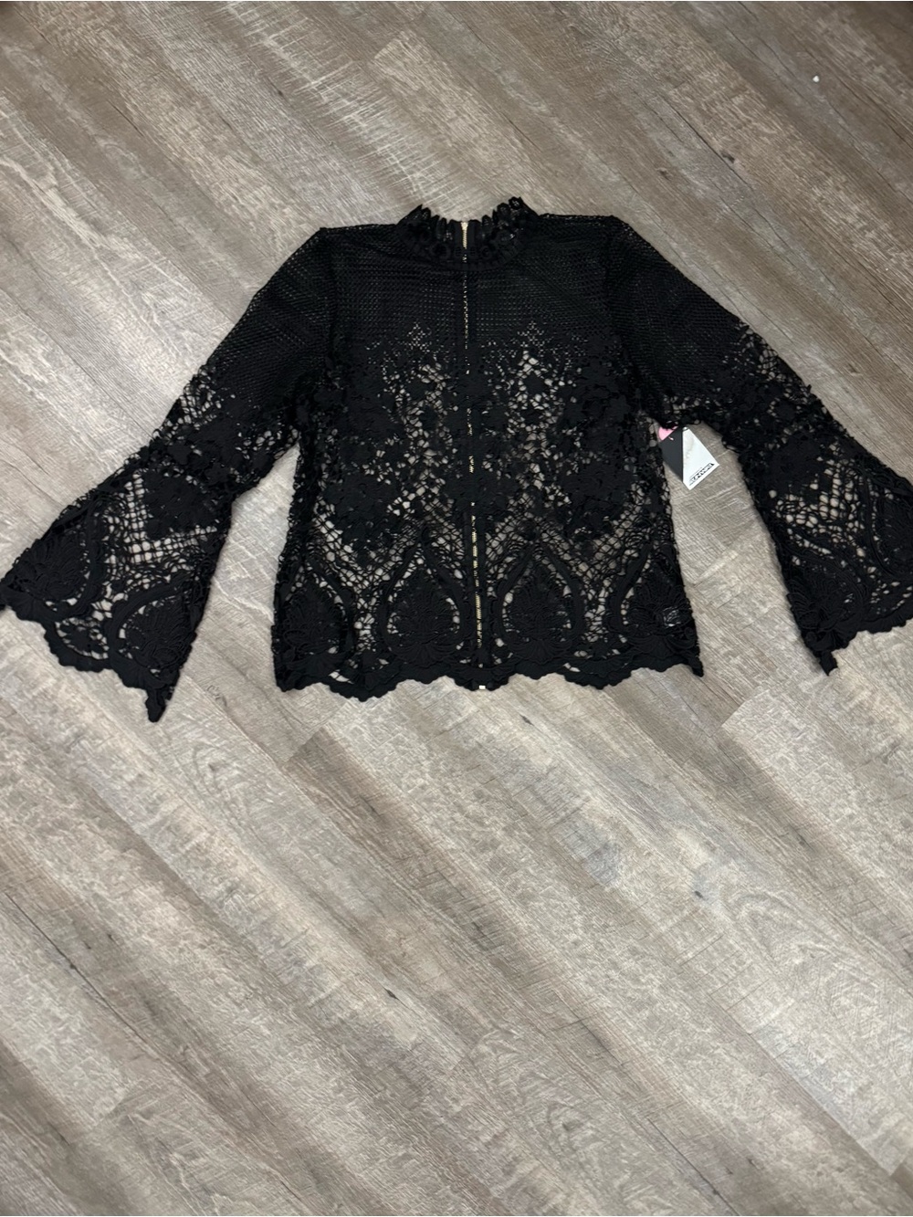 Black Lace Zipper Blouse Romantic Goth Dark Academia Sz Large